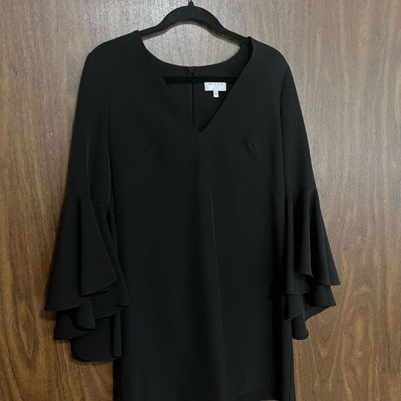 Milly Women's V-Neck Bell Sleeve Keyhole Back Fully Lined Shift Dress Black Sz 6 - Picture 5 of 11
